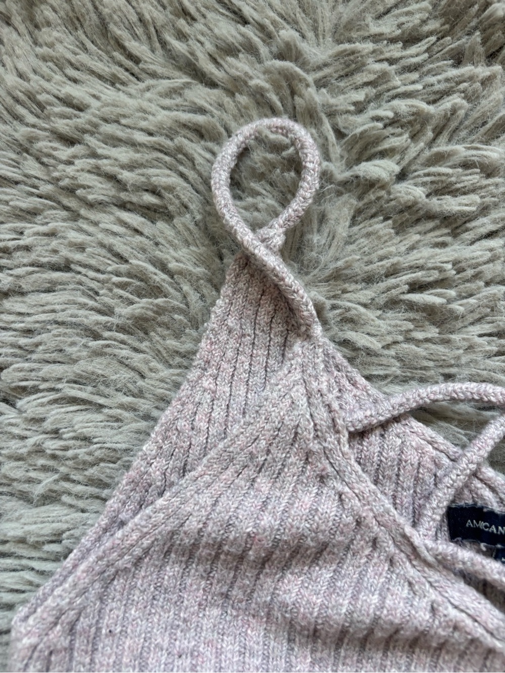 American Eagle V-Neck Strappy Knit Tank Top - Light Mauve medium - Picture 3 of 7